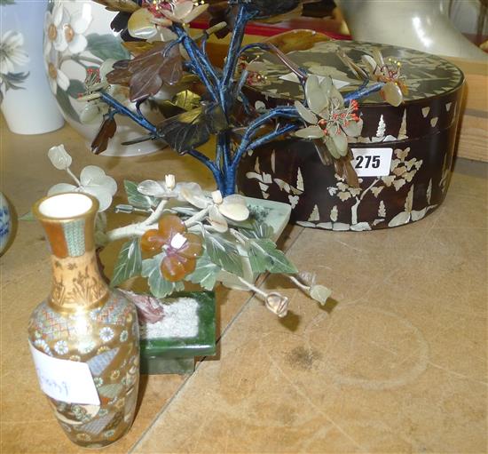 MOP box and cover, satsuma vase, bonsi etc